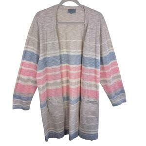 Joseph A Tan Pink Blue Pastel Striped Long Sleeve Long Line Open Cardigan 2X
